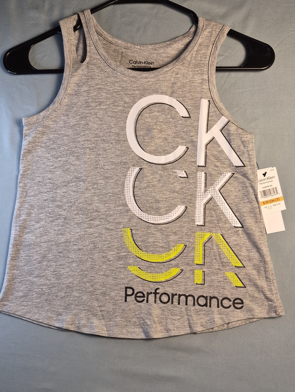 Calvin Klein Gray Tank Top with Neon Yellow Logo